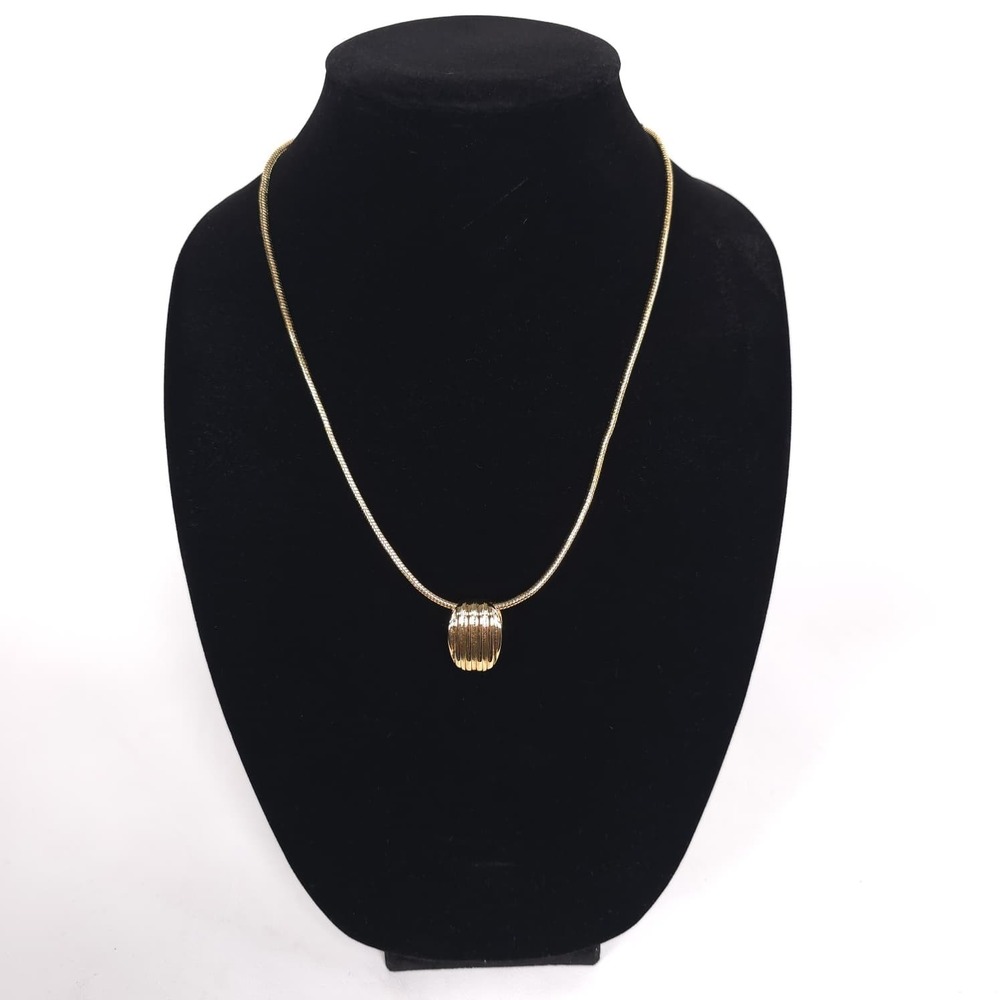 ANTHROPOLOGIE NEW Minimalist Rib Gold Tone Textured Pendant Snake Chain Necklace